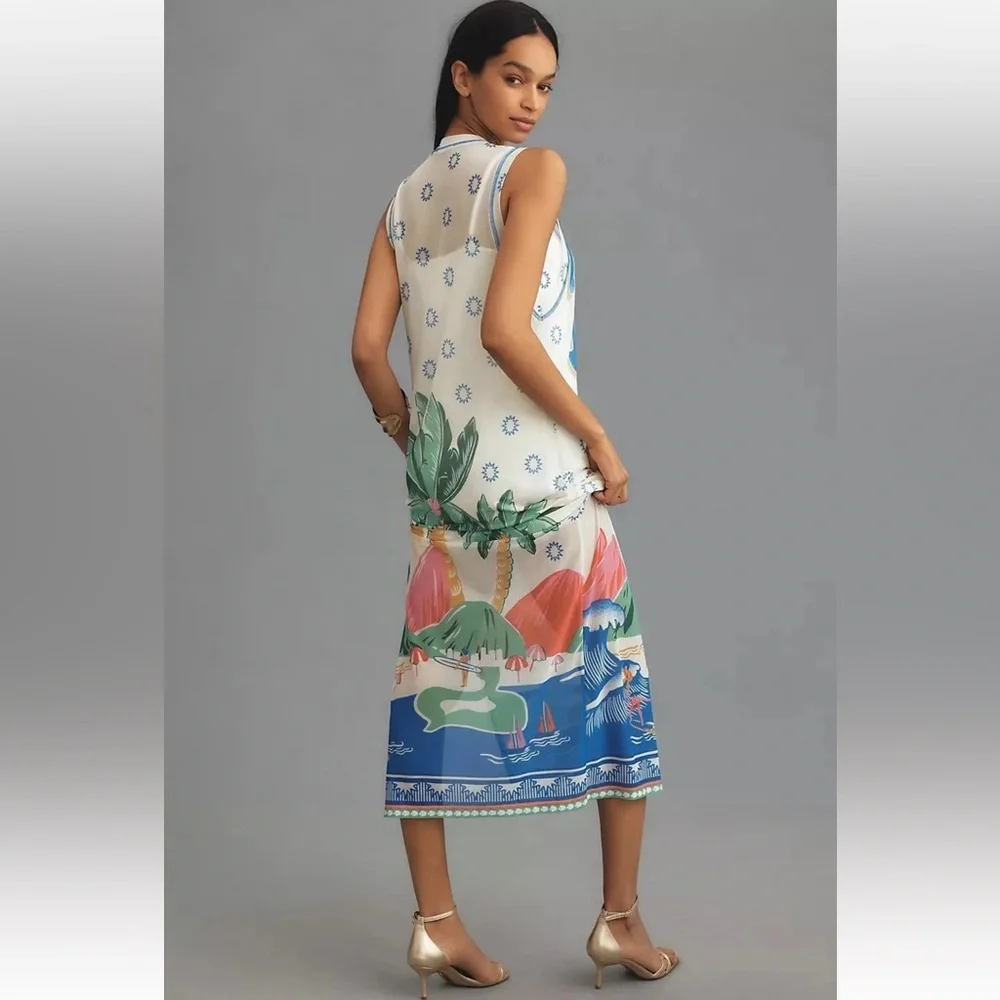 Farm Rio Rio De Janeiro Graphic Mesh Midi Dress Multicolor NWT Size XS - Picture 11 of 11
